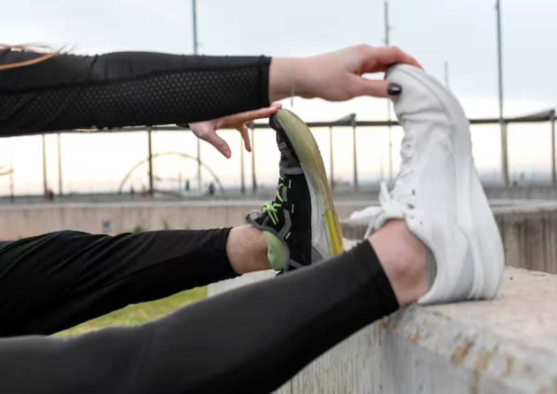 A person doing a stretch before playing pickleball